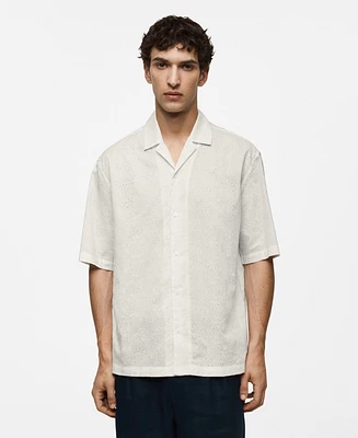 Mango Men's Relaxed Fit Cotton Embroidered Shirt