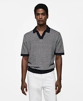 Mango Men's Contrast Collar Striped Knit Polo Shirt