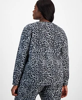 Id Ideology Plus Relaxed Animal-Print Crewneck Fleece Sweatshirt, Created for Macy's