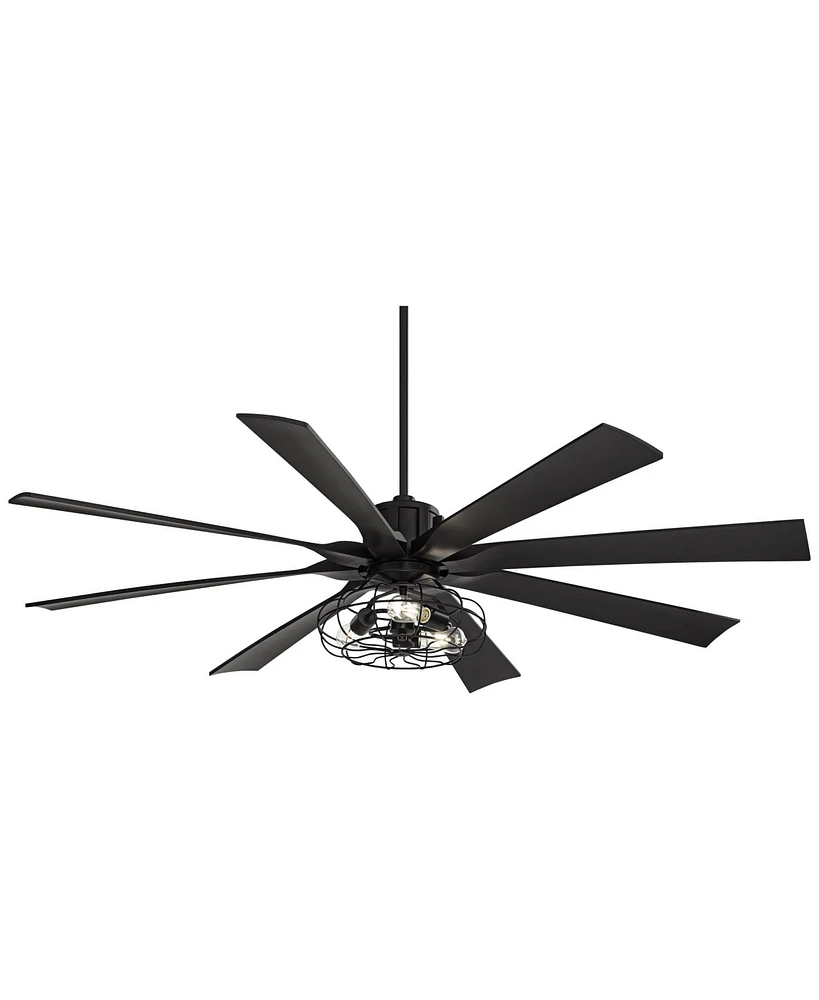 Possini Euro Design 70" Defender Modern Industrial Indoor Ceiling Fan with Led Light Remote Control Matte Black Metal Cage for Living Kitchen House Be