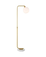 Possini Euro Design Casaba Mid Century Modern Chairside Arc Floor Lamp 64" Tall Warm Gold Metal Adjustable Swivel Frosted Glass Globe Shade for Living