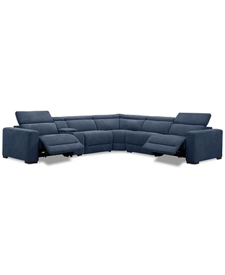 Nevio 6-Pc. Fabric Power Headrest L-Shaped Sectional and Console with 2 Motion Chairs