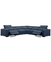 Nevio 6-Pc. Fabric Power Headrest L-Shaped Sectional and Console with 2 Motion Chairs