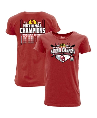 Blue 84 Women's Crimson Oklahoma Sooners 2024 Ncaa Softball College World Series Champions Schedule T-Shirt