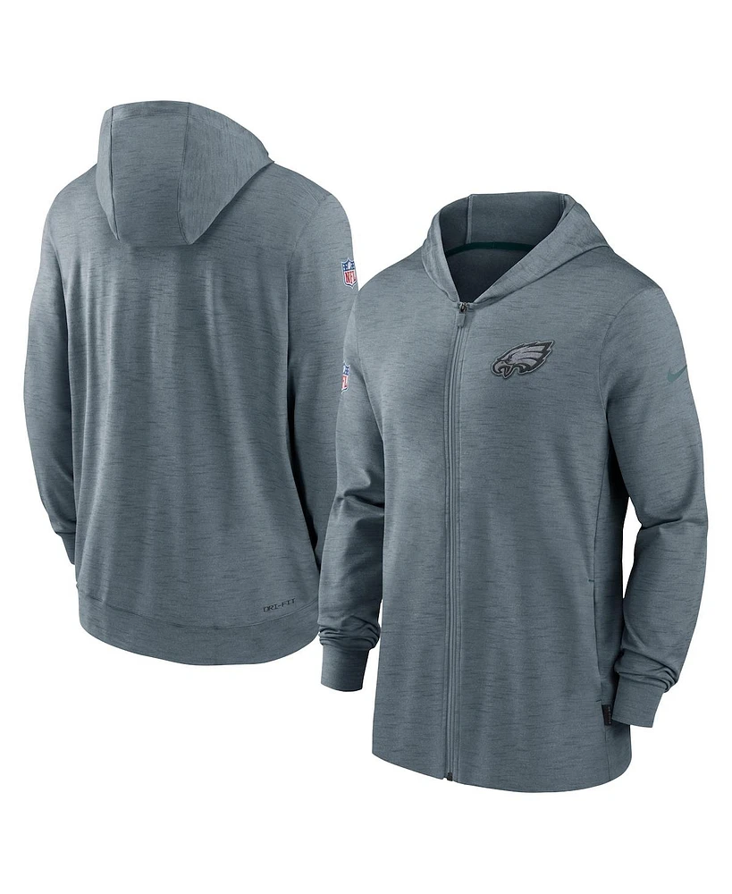 Nike Men's Heather Gray Philadelphia Eagles Sideline Team Pop Full-Zip Hoodie Jacket