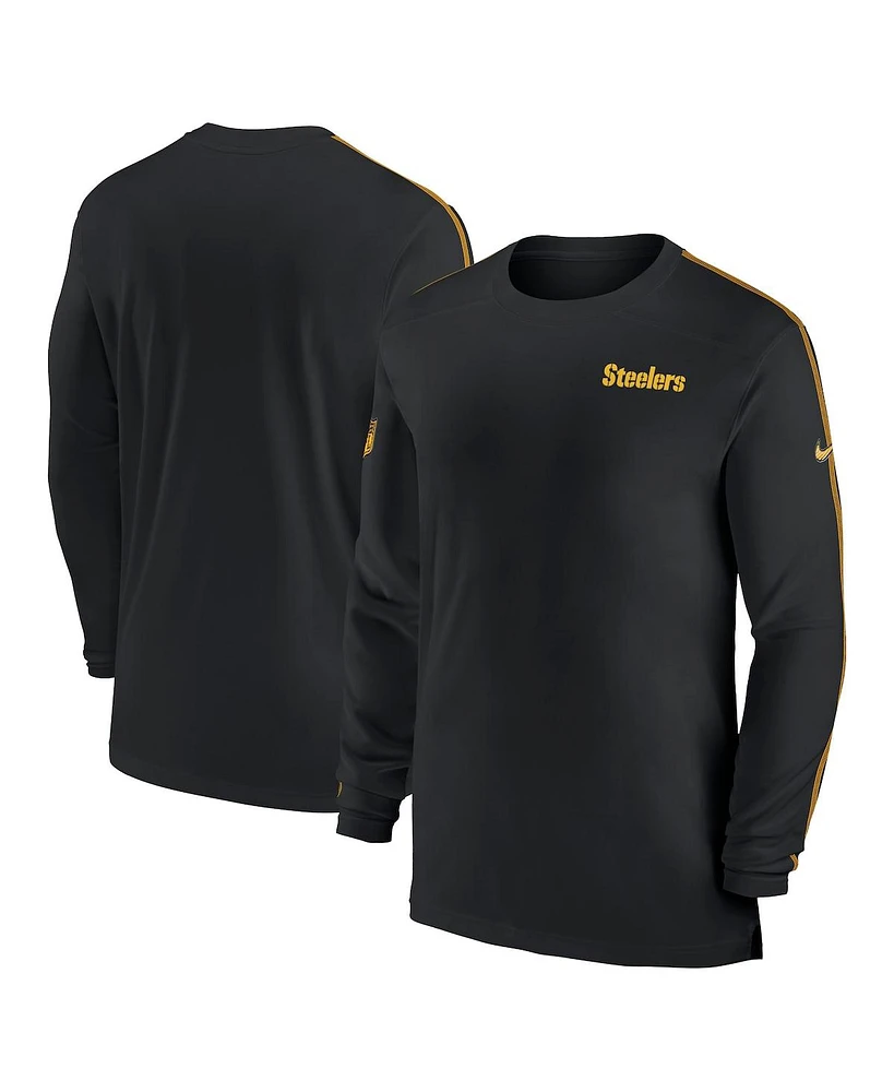 Nike Men's Black Pittsburgh Steelers Sideline Coach Uv Performance Long Sleeve T-Shirt