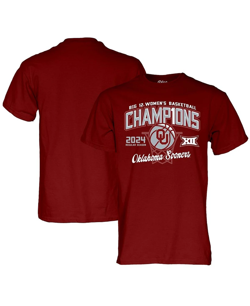 Blue 84 Men's and Women's Crimson Oklahoma Sooners 2024 Big 12 Basketball Regular Season Champions T-Shirt