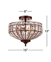 Vienna Full Spectrum Ibeza Ceiling Light Semi Flush Mount Fixture 15" Wide Mocha Brown Metal Faceted Clear Crystal Glass Bowl for Bedroom Kitchen Livi