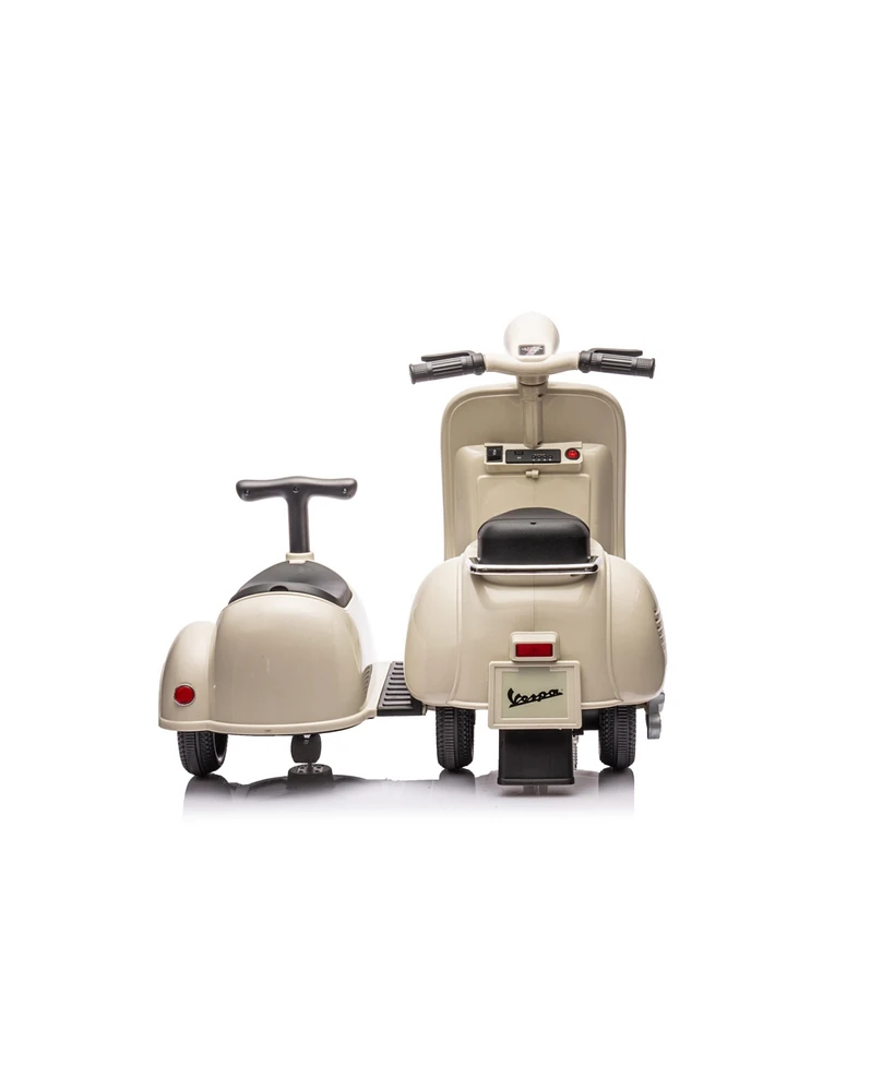 Streamdale Furniture 6V Licensed Vespa Scooter Motorcycle with Side Car for kids