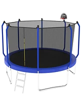 Streamdale Furniture 14FT Trampoline Blue Safety Net, Basketball Hoop, Ladder, 80 Springs