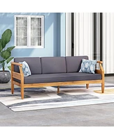 Streamdale Furniture Mid-Century Luxury Outdoor Sofa Acacia Wood and Water-Resistant Cushions