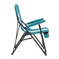 Steel folding Mesh Quad Camping Chair, with Cup Holder, & Carry Bag, Blue