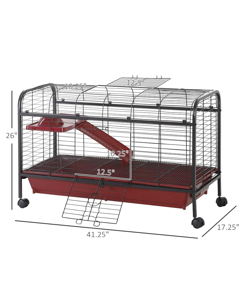 Streamdale Furniture Pawhut 3-Level Small Animal Cage with Feeder and Ramp