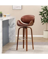 Streamdale Furniture Mid-Century Modern Barstool with Bentwood Frame and Faux Leather Upholstery