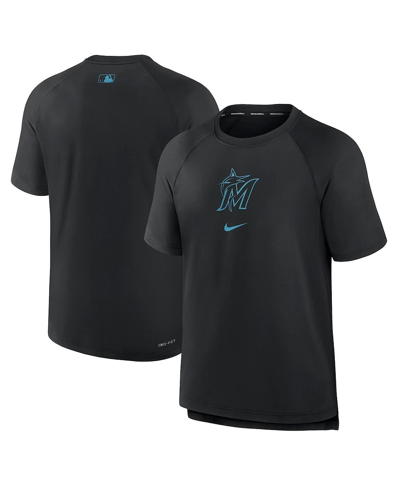 Nike Men's Black Miami Marlins Authentic Collection Pregame Raglan Performance T-Shirt