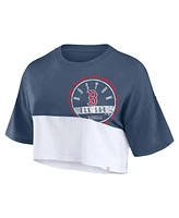 Fanatics Women's Navy/White Boston Red Sox Color Split Boxy Cropped T-Shirt