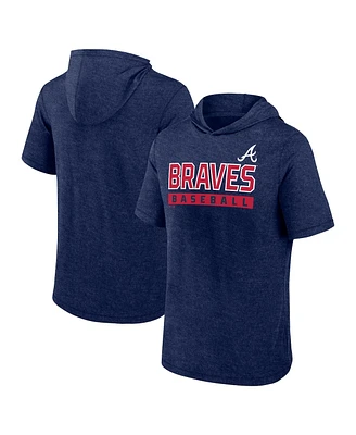 Fanatics Men's Heather Navy Atlanta Braves Push Short Sleeve Pullover Hoodie