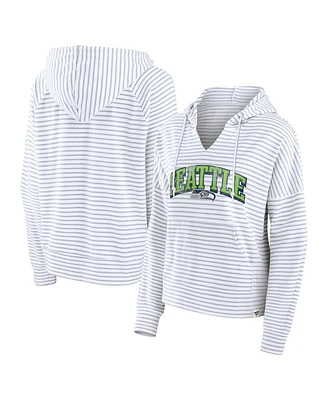 Fanatics Women's White/Gray Seattle Seahawks Striped Notch Neck Pullover Hoodie