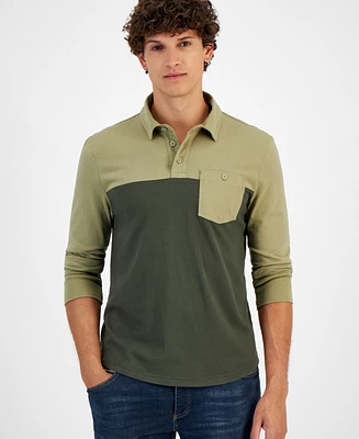 Sun + Stone Men's Utility Long Sleeve Colorblocked Pocket Polo Shirt, Created for Macy's