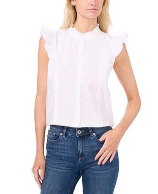 CeCe Women's Double-Ruffle Button-Down Blouse