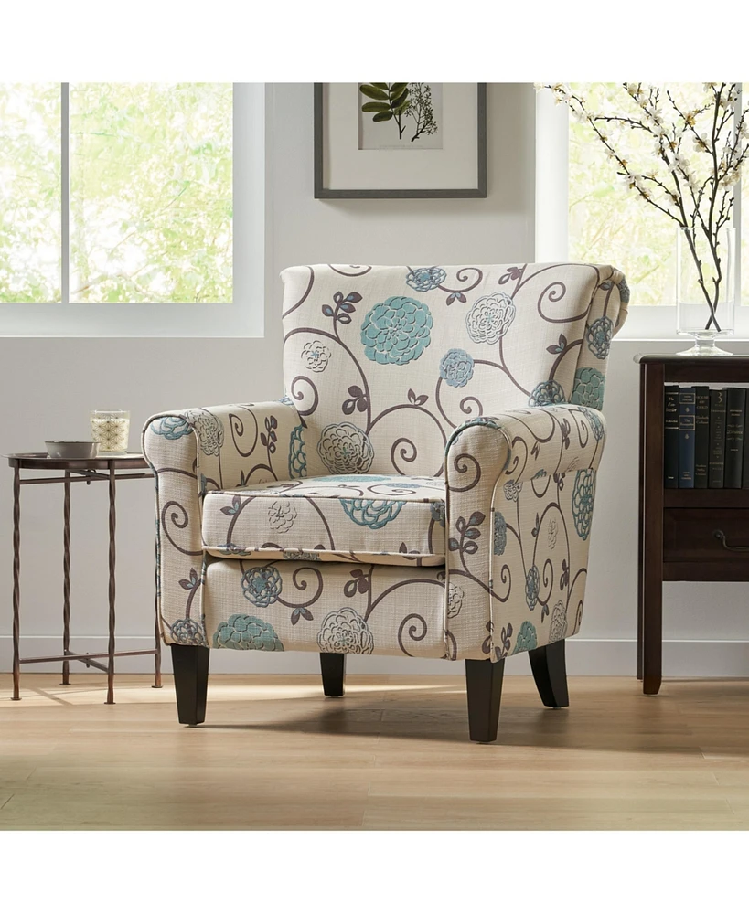 Charming Contemporary Floral Club Chair with Tapered Birch Legs