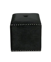 Simplie Fun Plush Velvet Square Ottoman with Studded Trim and Single Tuft