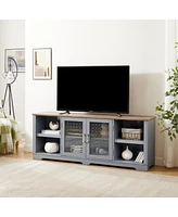 Multi-Purpose Tv Stand with Ample Storage, 70" Light Blue & Oak, for TVs up to 80