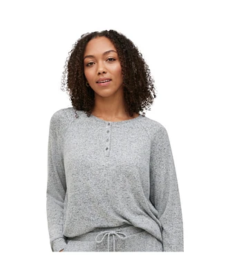 ellos Plus Size Marled Henley Lounge Top