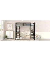 Streamdale Furniture Twin Size Metal Loft Bed with Shelves and Desk, Black