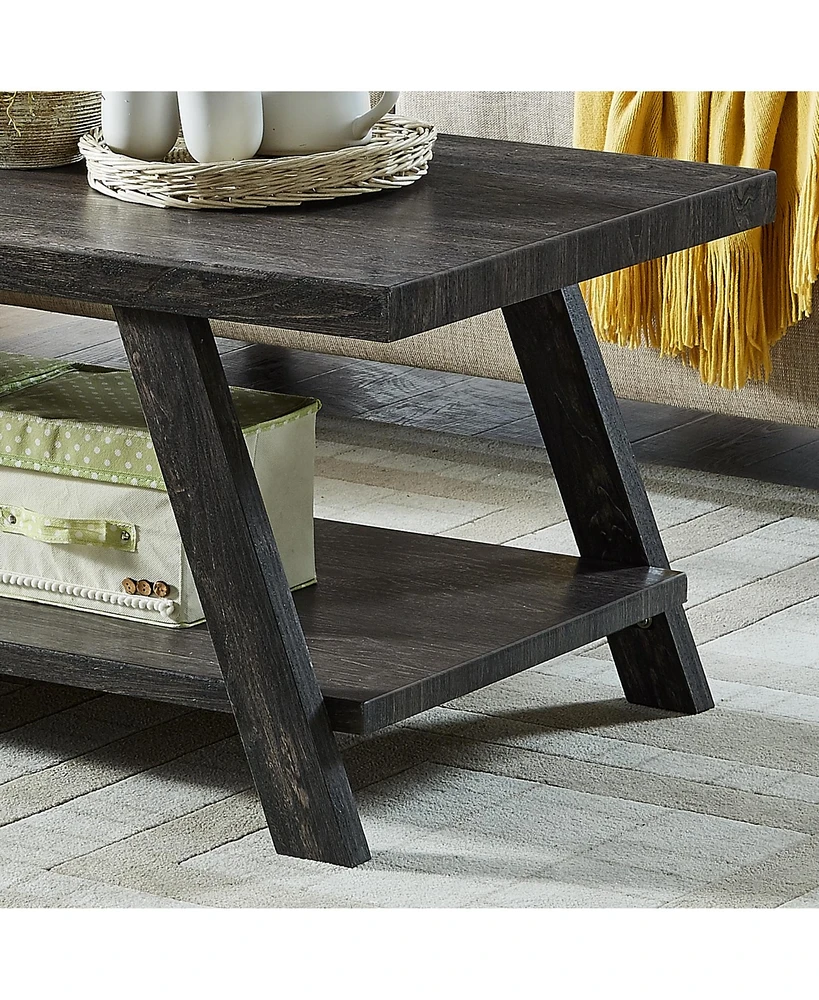 Simplie Fun Replicated Wood Shelf Coffee Table in Charcoal Finish