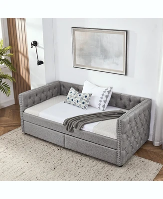 Simplie Fun Mid-Century Style Daybed with 2 Drawers (Twin Size, Grey)