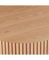 Modern Round Wood Coffee Table with Handcrafted Relief (31.49")
