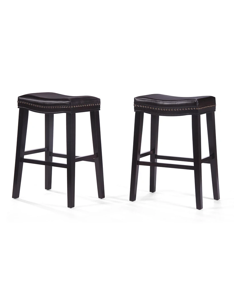 Simplie Fun Elegant Saddle Shaped Bar Stools with Studded Cushioned Seat and Rubberwood Legs