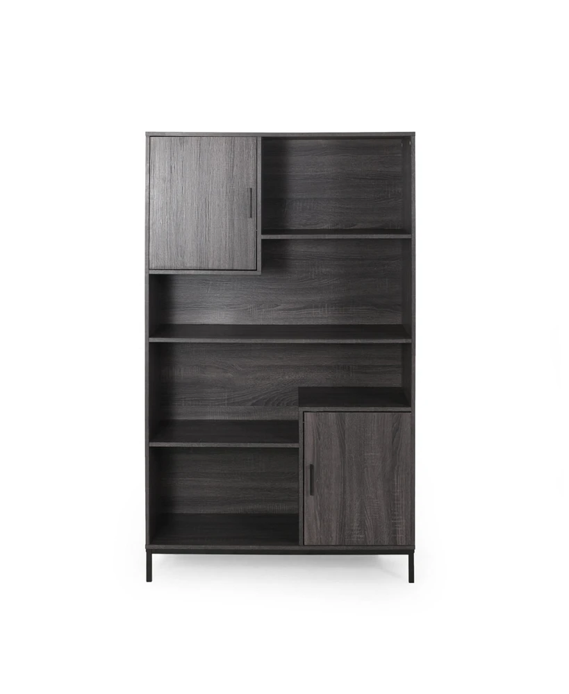 Simplie Fun Contemporary Faux Wood Bookcase with Cabinets and Iron Legs