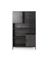 Simplie Fun Contemporary Faux Wood Bookcase with Cabinets and Iron Legs