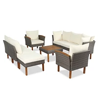 9-Piece Patio Furniture Set with Pe Wicker and Acacia Wood