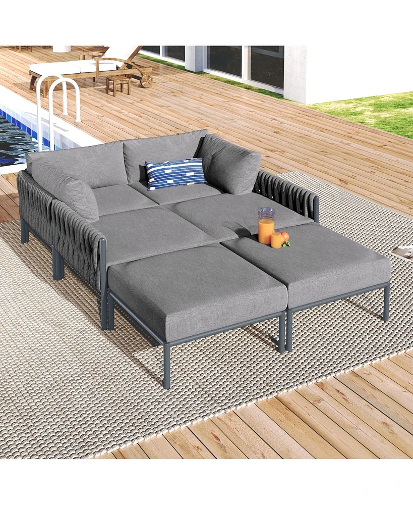 Simplie Fun Modular Outdoor Aluminum Sofa with 250 lbs/Seat Capacity