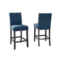 Blue Fabric Counter Height Stools with Nailhead Trim, Set of 2
