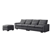 Elegant Chenille Sofa with Reversible Ottoman and Built-in Usb Ports