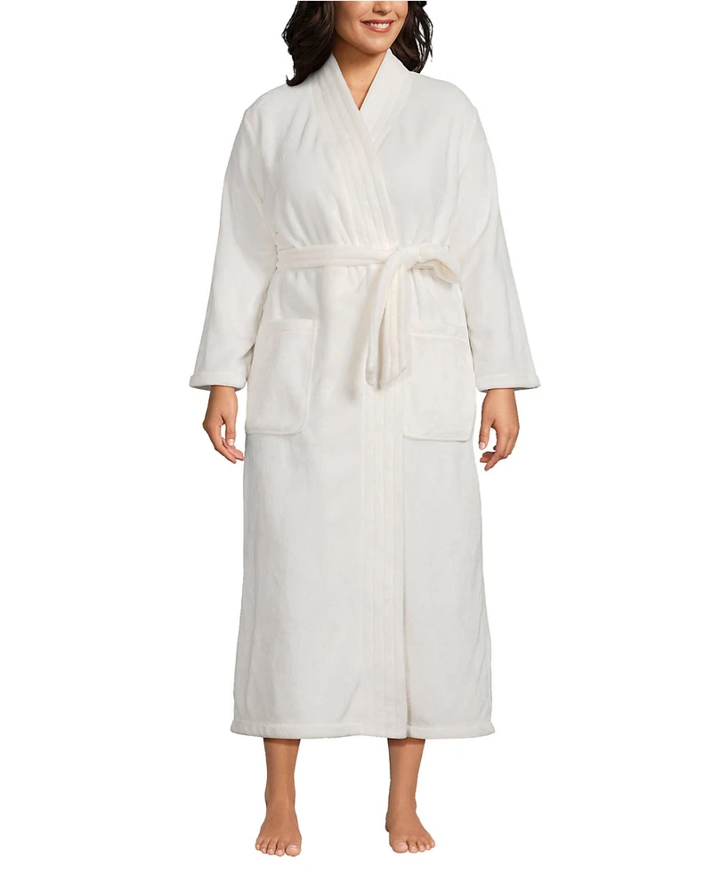 Lands' End Women's Plus Cozy Plush Long Wrap Robe
