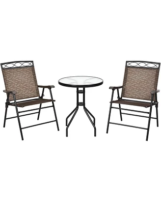 Gymax 3PCS Bistro Set Conversation Set Pub Patio Outdoor w/ Folding Chairs Table