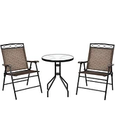 Gymax 3PCS Bistro Set Conversation Set Pub Patio Outdoor w/ Folding Chairs Table