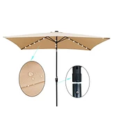 Streamdale Furniture 10 X 6.5FT Rectangular Patio Solar Led Lighted Outdoor Umbrellas With Crank And Push Button