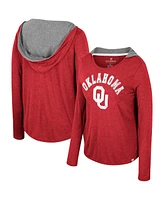 Colosseum Women's Crimson Oklahoma Sooners Distressed Heather Long Sleeve Hoodie T-Shirt