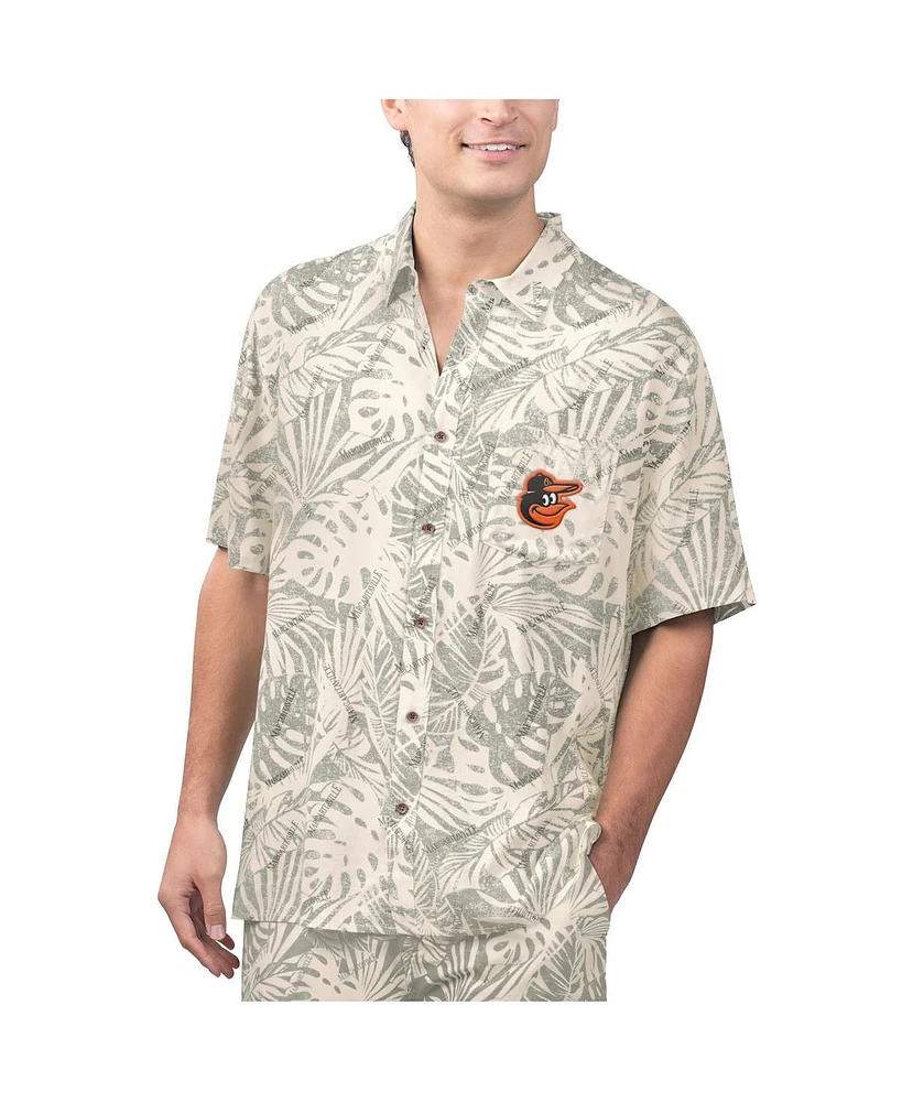 Margaritaville Men's Black Baltimore Orioles Monstera Print Party Button-Up Shirt