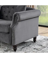 Streamdale Furniture Classic Chesterfield Sofa 2-Seater with Nailhead Trim and Velvet Fabric