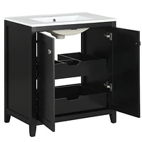 30" Freestanding Shaker Style Bathroom Vanity Combo with Ceramic Sink
