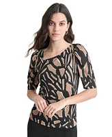 Dkny Women's Printed Ribbed Knit Top