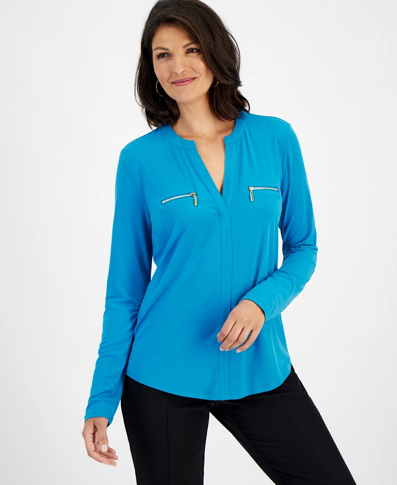 I.n.c. International Concepts Women's Zip-Pocket Blouse, Created for Macy's