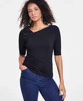 I.n.c. International Concepts Women's Asymmetric Mixed-Media Top, Created for Macy's